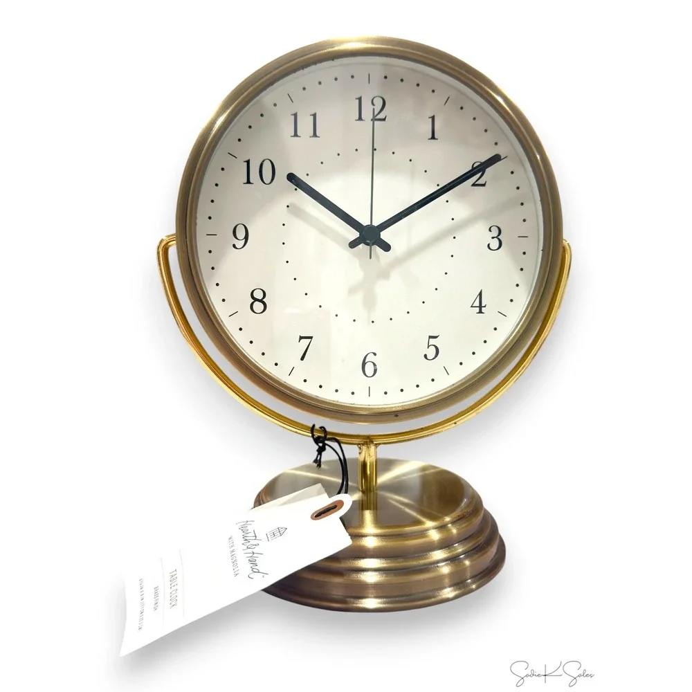 Brass Analog Circular Pedestal Table Clock - Hearth & Hand Magnolia, Target